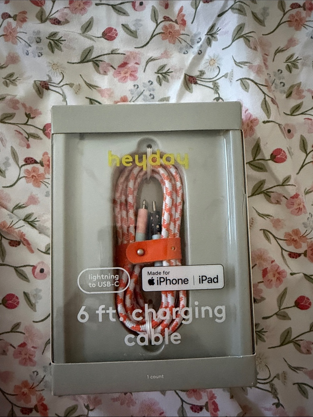 heyday Pink & White Braided 6 ft Lightning to USB-C Cable